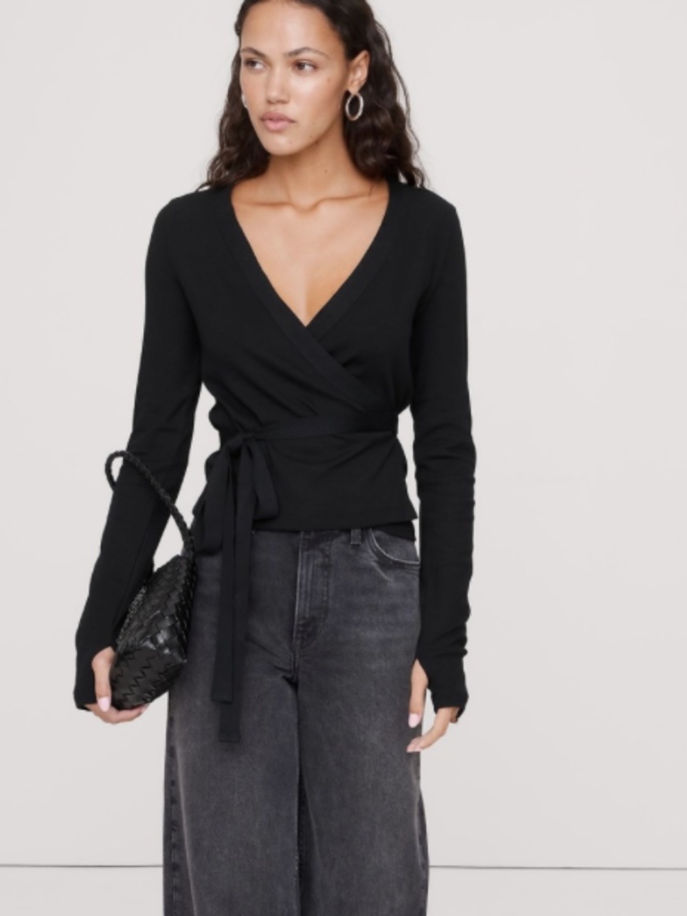 Banana Republic Ribbed Wrap Top.  Chocolate Brown.  Size S. NWT